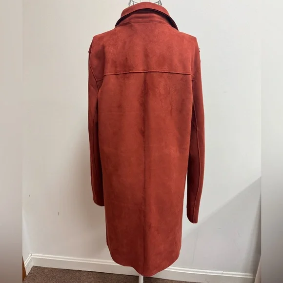 T Tahari Burnt Orange Trench Style Faux Suede Coat, Medium - Picture 2 of 4